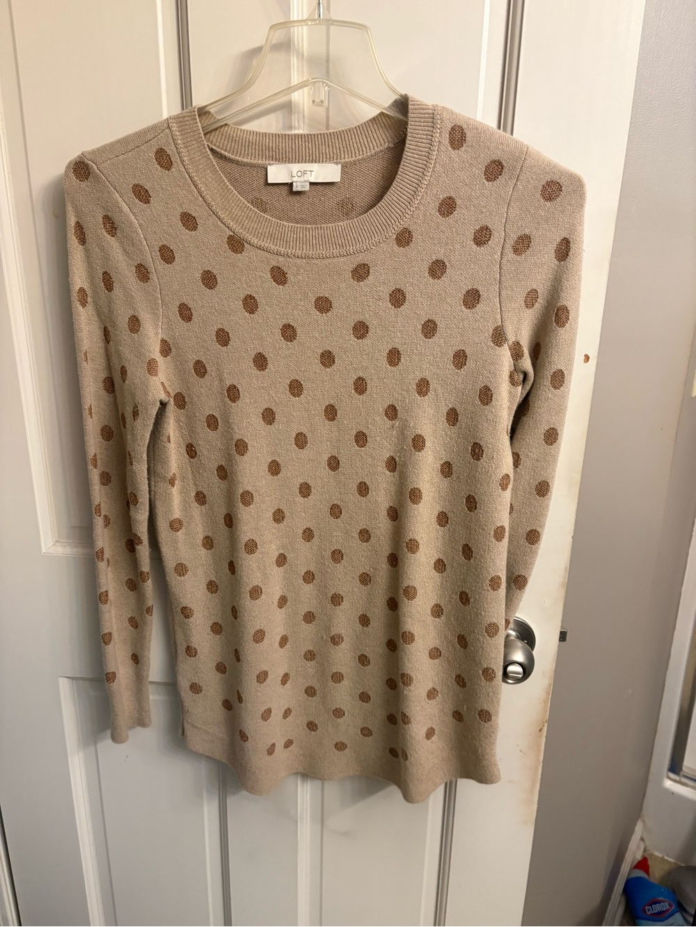 LOFT Women's Beige Polka Dot Crewneck Sweater